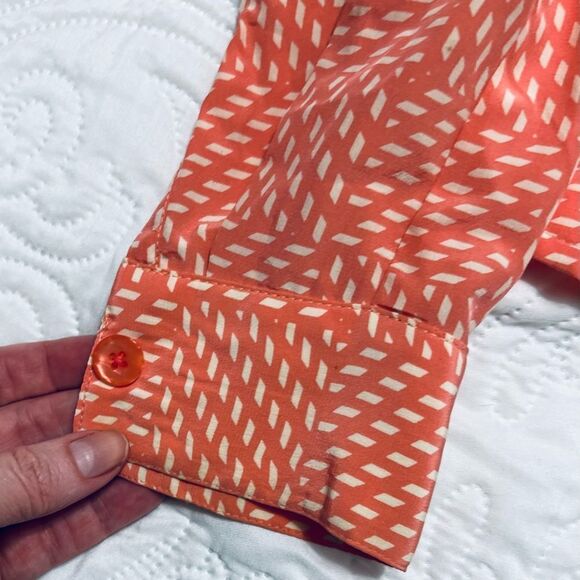 CARLISLE Silk Peachy Button Down 80s Blouse striped shoulder pads Vintage - Picture 12 of 12